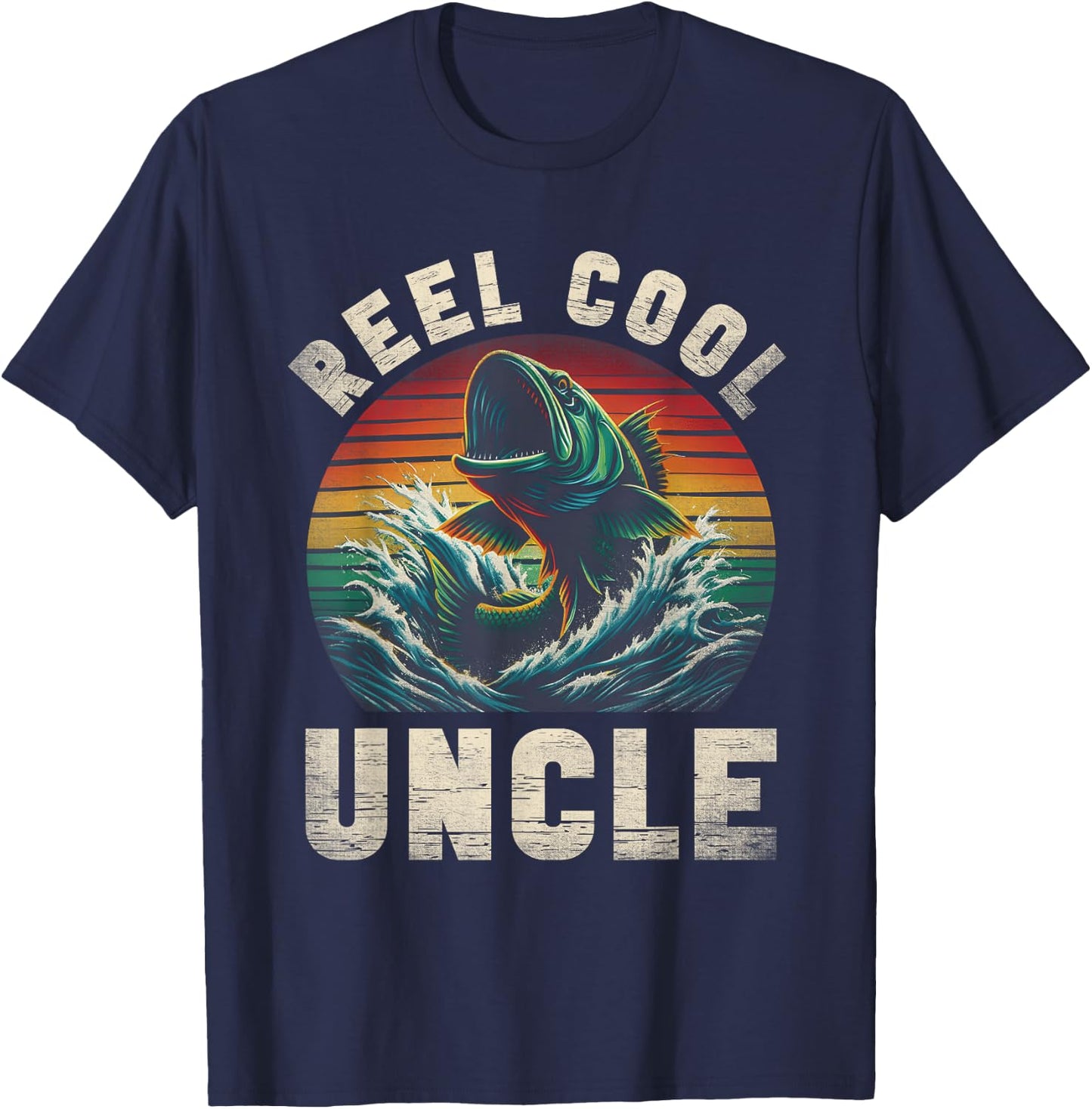 Reel Cool Uncle Fishing Uncle Father's Day Fisherman Fish T-Shirt - T-Shirt | Navy