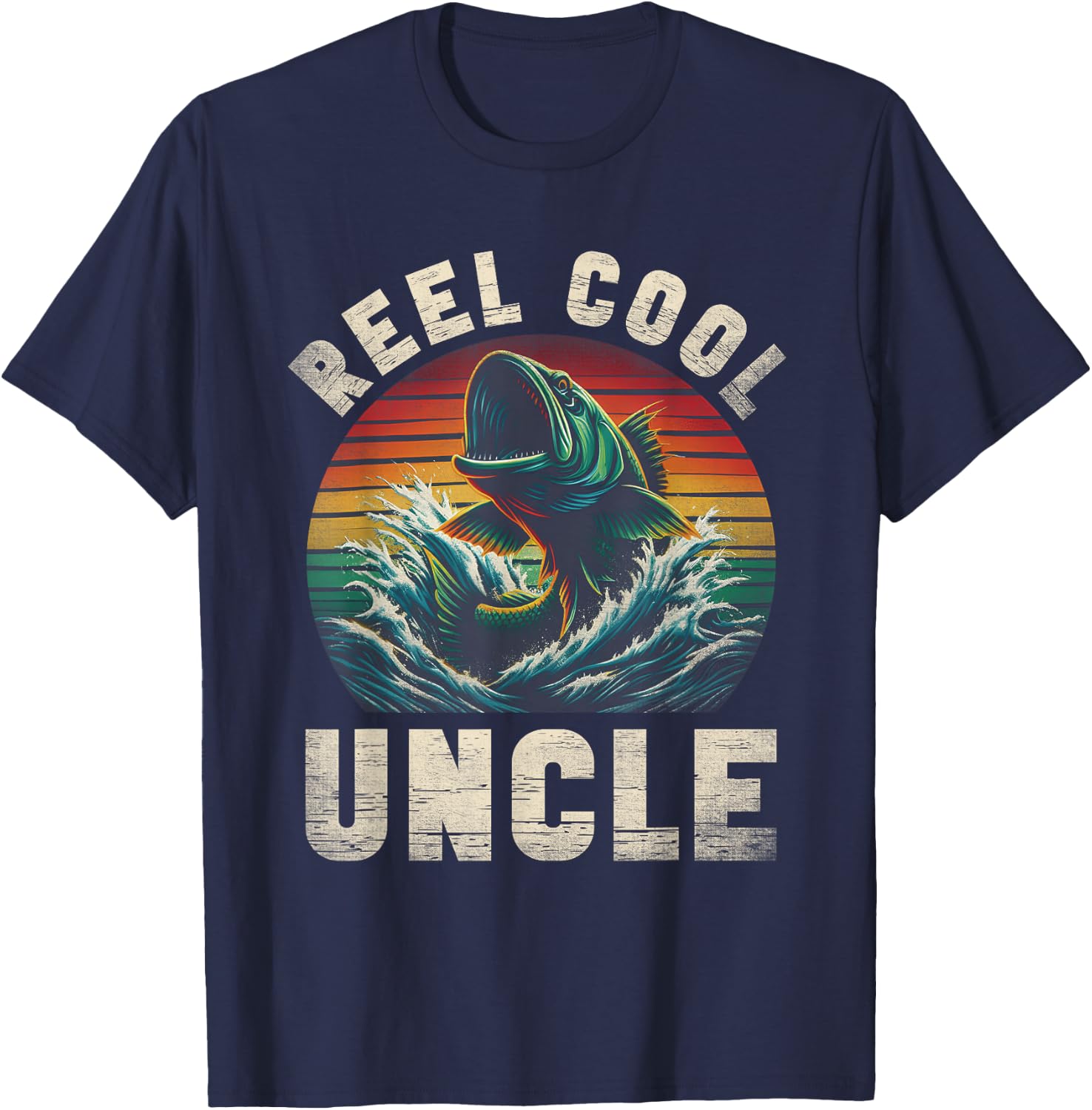 Reel Cool Uncle Fishing Uncle Father's Day Fisherman Fish T-Shirt - T-Shirt | Navy