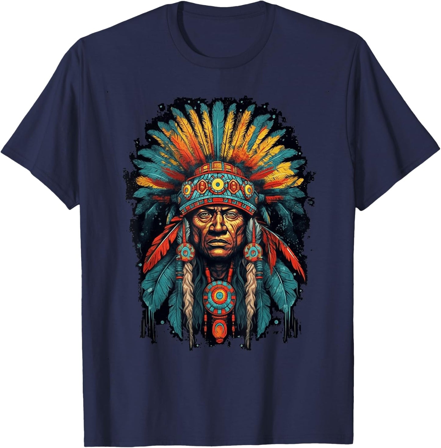 Native American Indian Headdress Traditional Art Men Women T-Shirt - T-Shirt | Navy