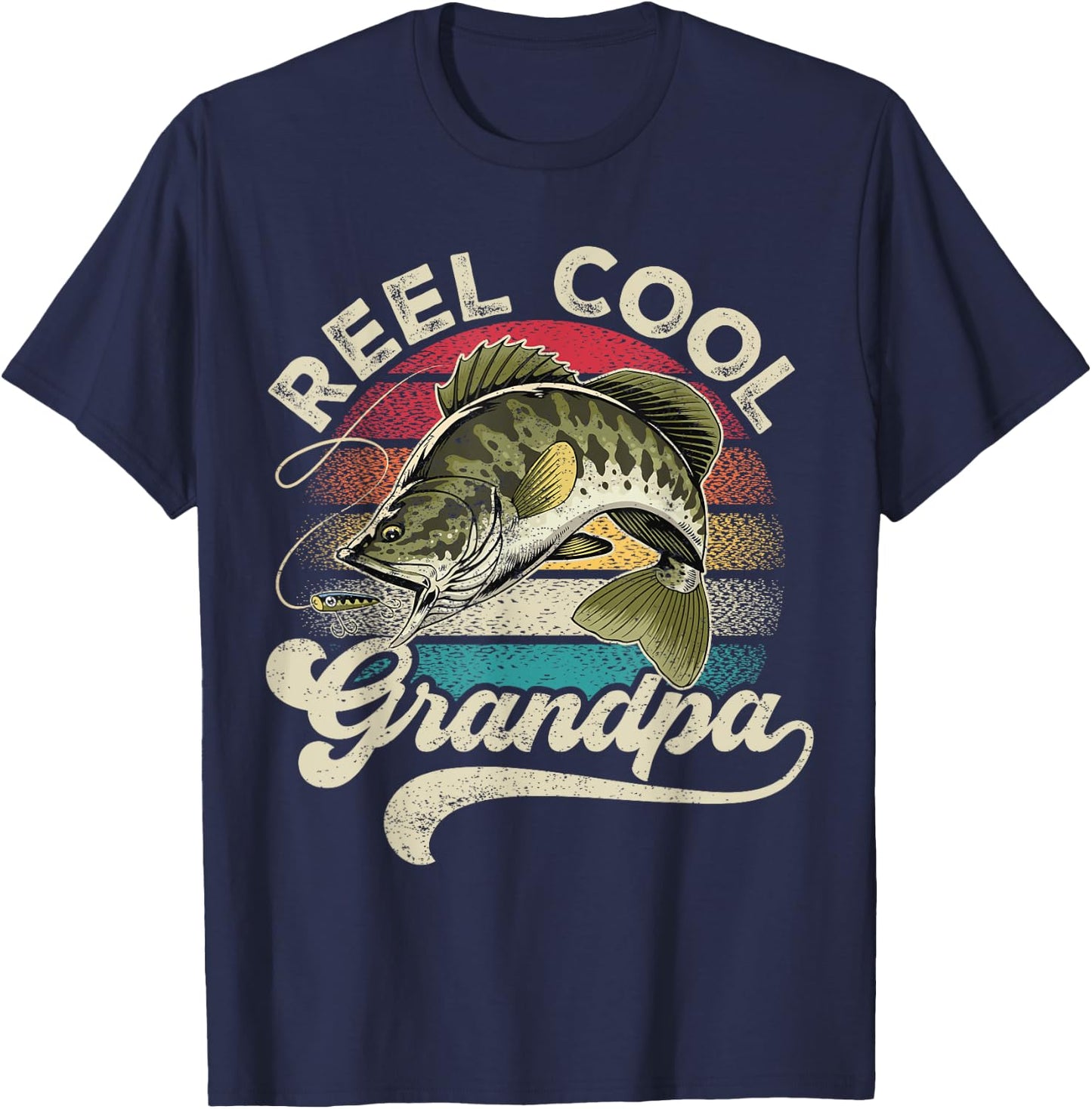 Reel Cool Grandpa Fishing Vintage Retro Father's Day Men Dad T-Shirt - T-Shirt | Navy