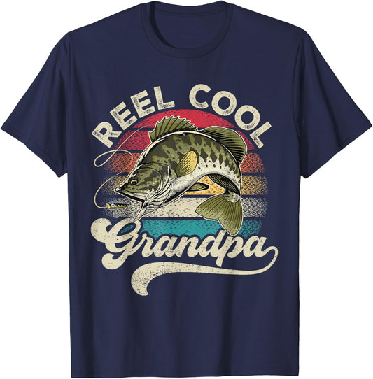 Reel Cool Grandpa Fishing Vintage Retro Father's Day Men Dad T-Shirt - T-Shirt | Navy