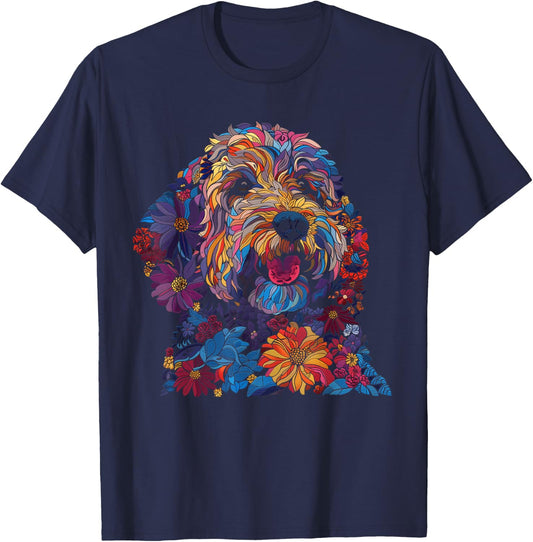 Goldendoodle Dog Lover Vintage Flower Golden Doodle Mom Dad T-Shirt - T-Shirt | Navy