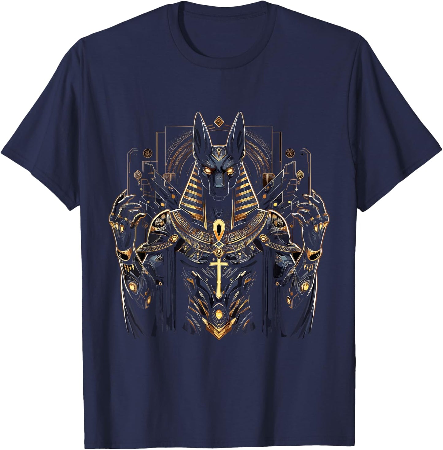 Anubis Ancient Egyptian Hieroglyphics Egypt Pharaoh Anpu T-Shirt - T-Shirt | Navy