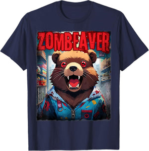 Cute Zombie Beaver Zombeaver Scary Animal For Halloween T-Shirt - T-Shirt | Navy