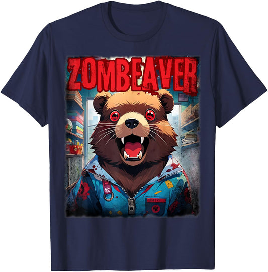 Cute Zombie Beaver Zombeaver Scary Animal For Halloween T-Shirt - T-Shirt | Navy