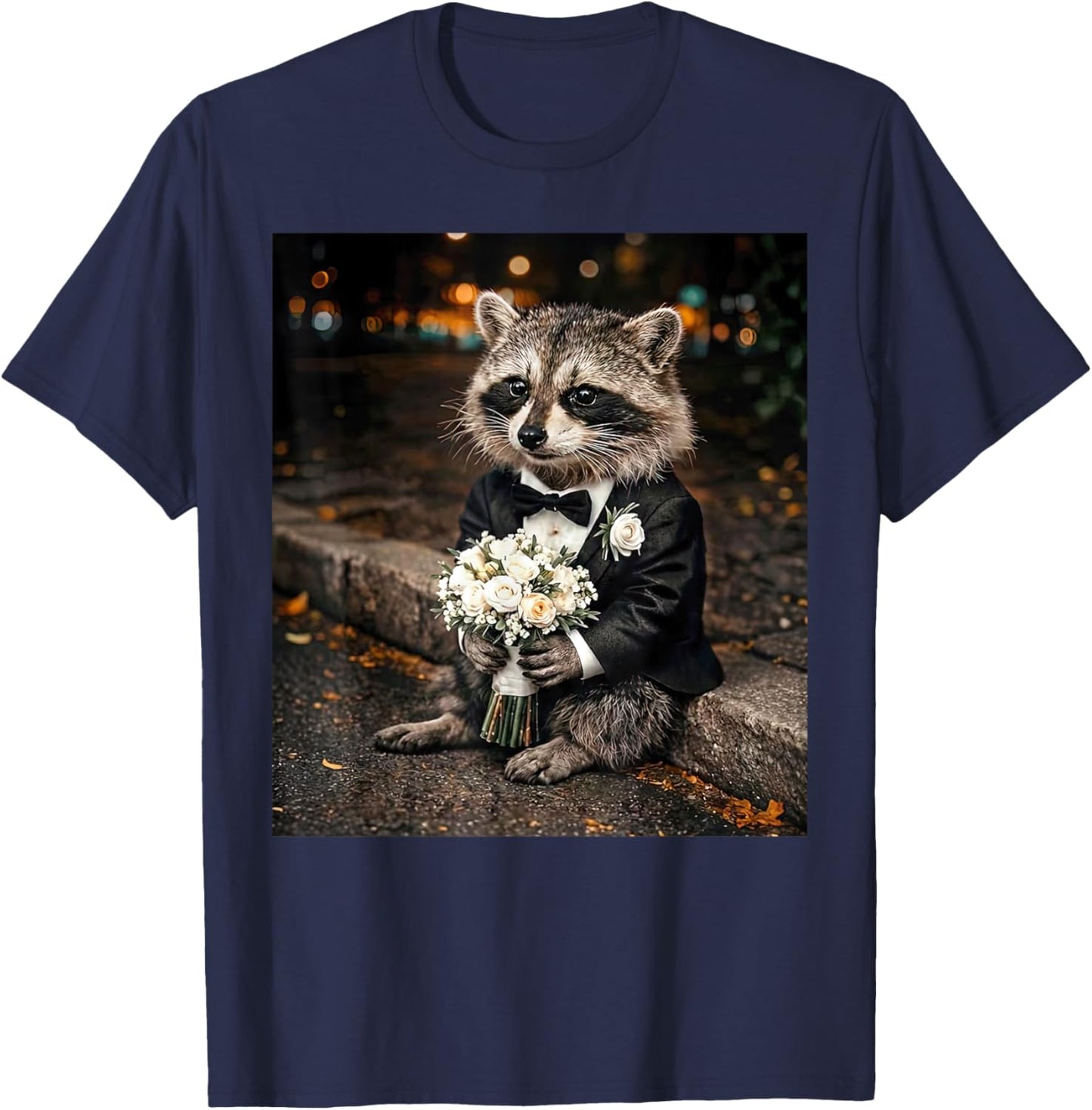 Feral Raccoon Groom Engaged Funny Wedding Party Selfie Meme T-Shirt - T-Shirt | Navy