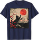 Vintage Japan Art Japanese Theme Retro Print Black Cat T-Shirt - T-Shirt | Navy