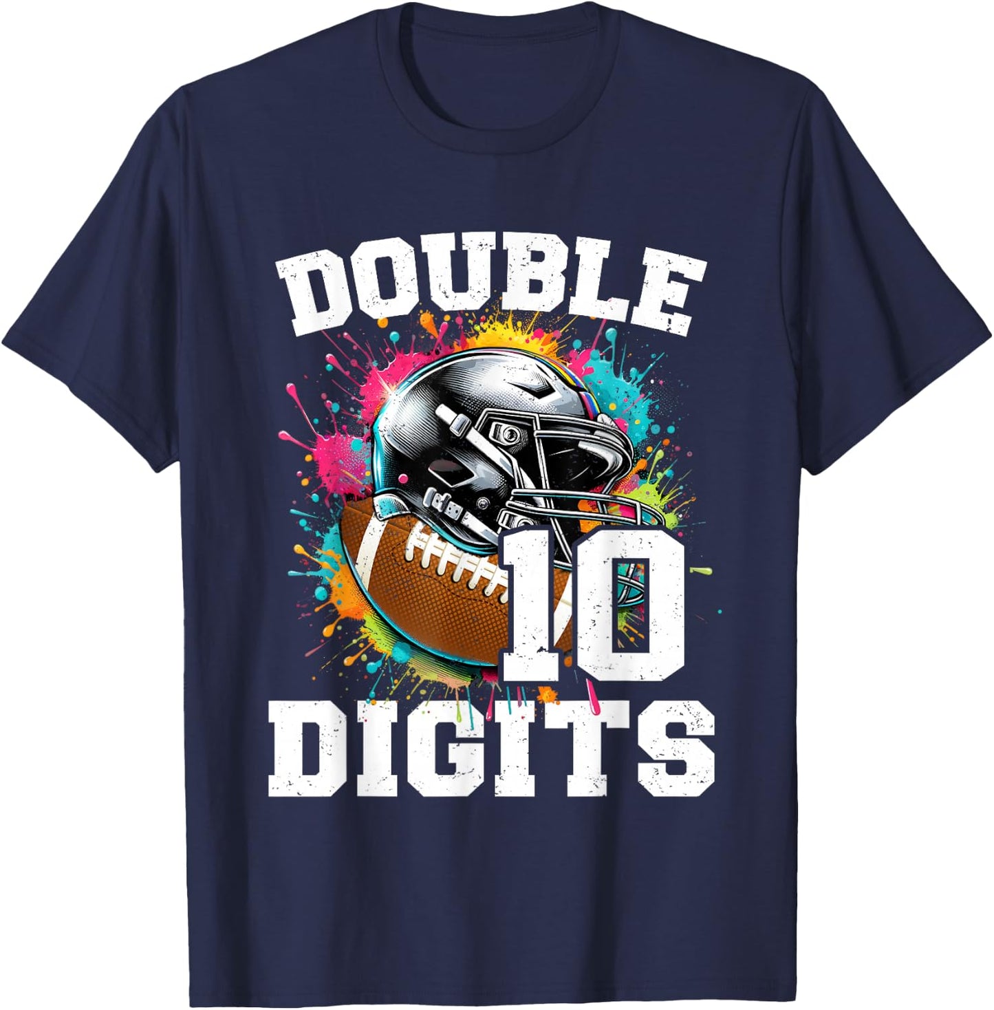 10th Birthday Boy Double Digits 10 Year Old Football T-Shirt - T-Shirt | Navy