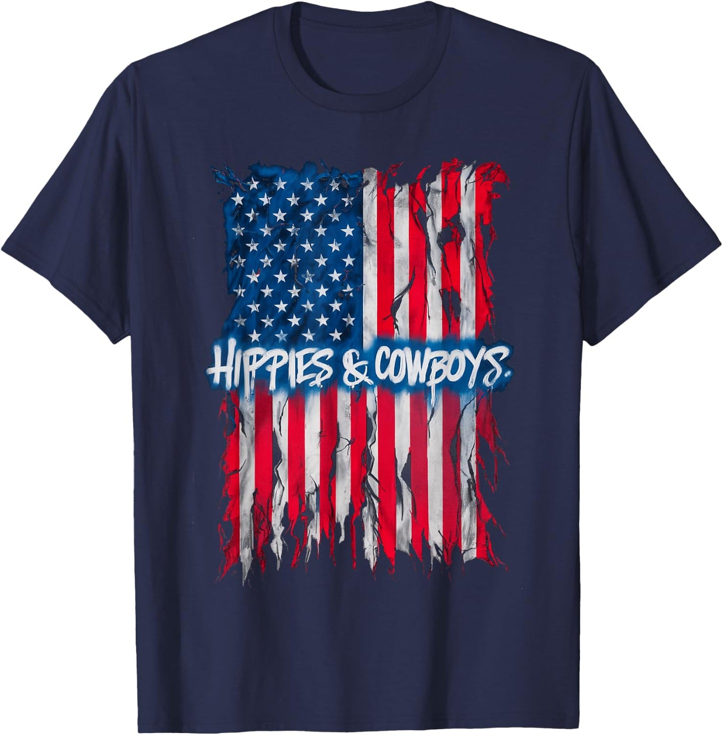 Raisin Hell With The Hippies And Cowboys American Flag T-Shirt - T-Shirt | Navy