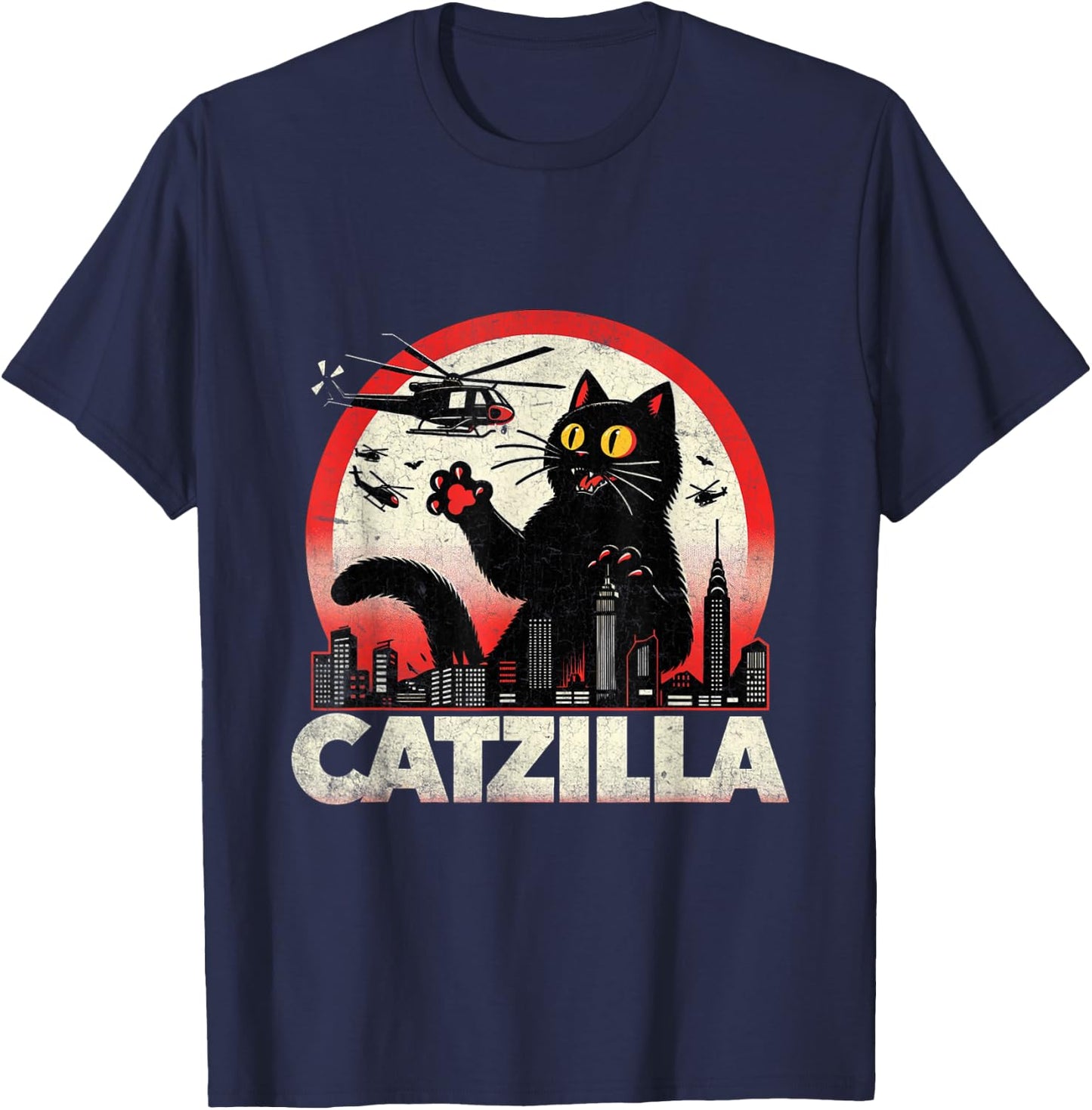 Retro Catzilla Cat Lovers Graphic Gifts Cat Mom Dad Catzilla T-Shirt - T-Shirt | Navy