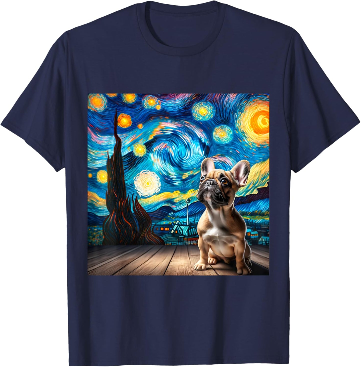 French Bulldog Starry Night Shirt Vincent Van Gogh Frenchie Women Kids T-Shirt - T-Shirt | Navy