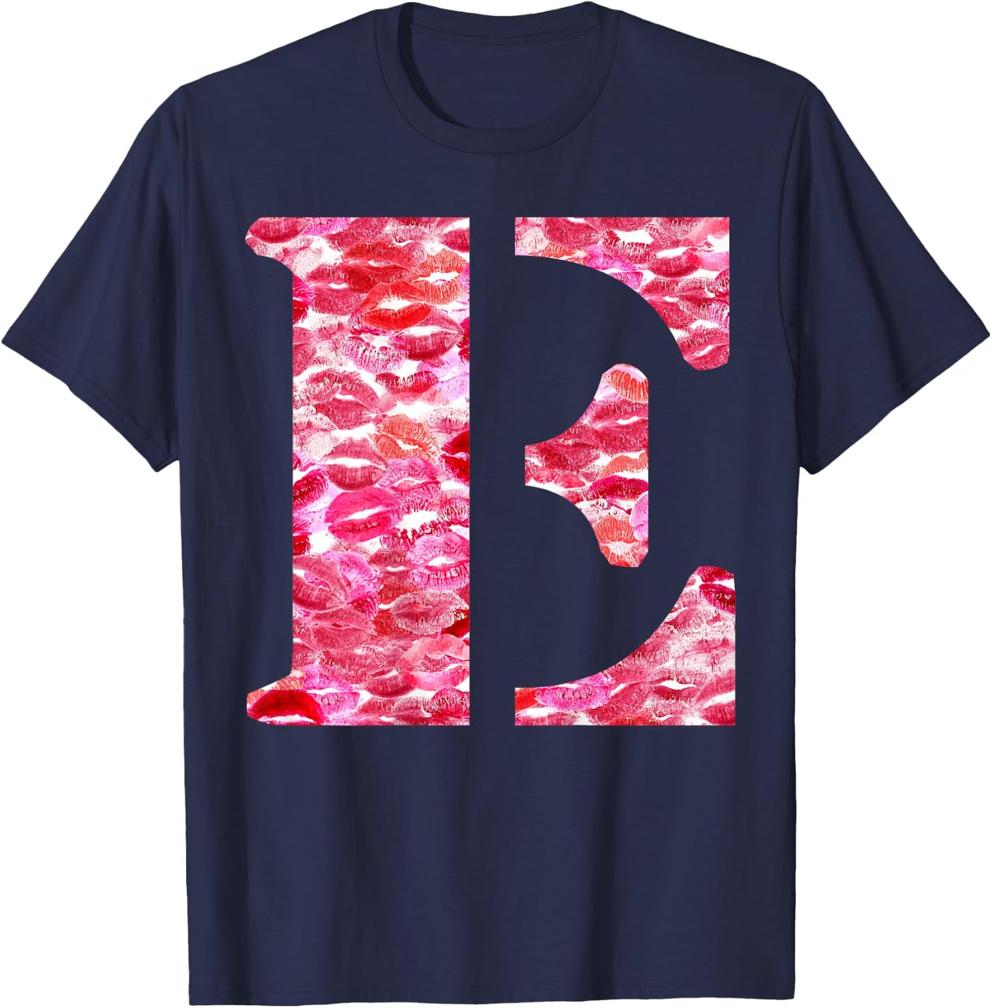 Back Print Only - Lipstick Kisses For Boyfriend Letter E T-Shirt - T-Shirt | Navy