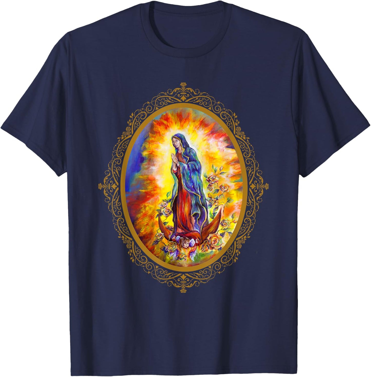 Our Lady of Guadalupe by Amberose Marie Art T-Shirt - T-Shirt | Navy