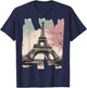 Eiffel Tower Souvenir Paris Cherry Blossom Bonjour French T-Shirt - T-Shirt | Navy