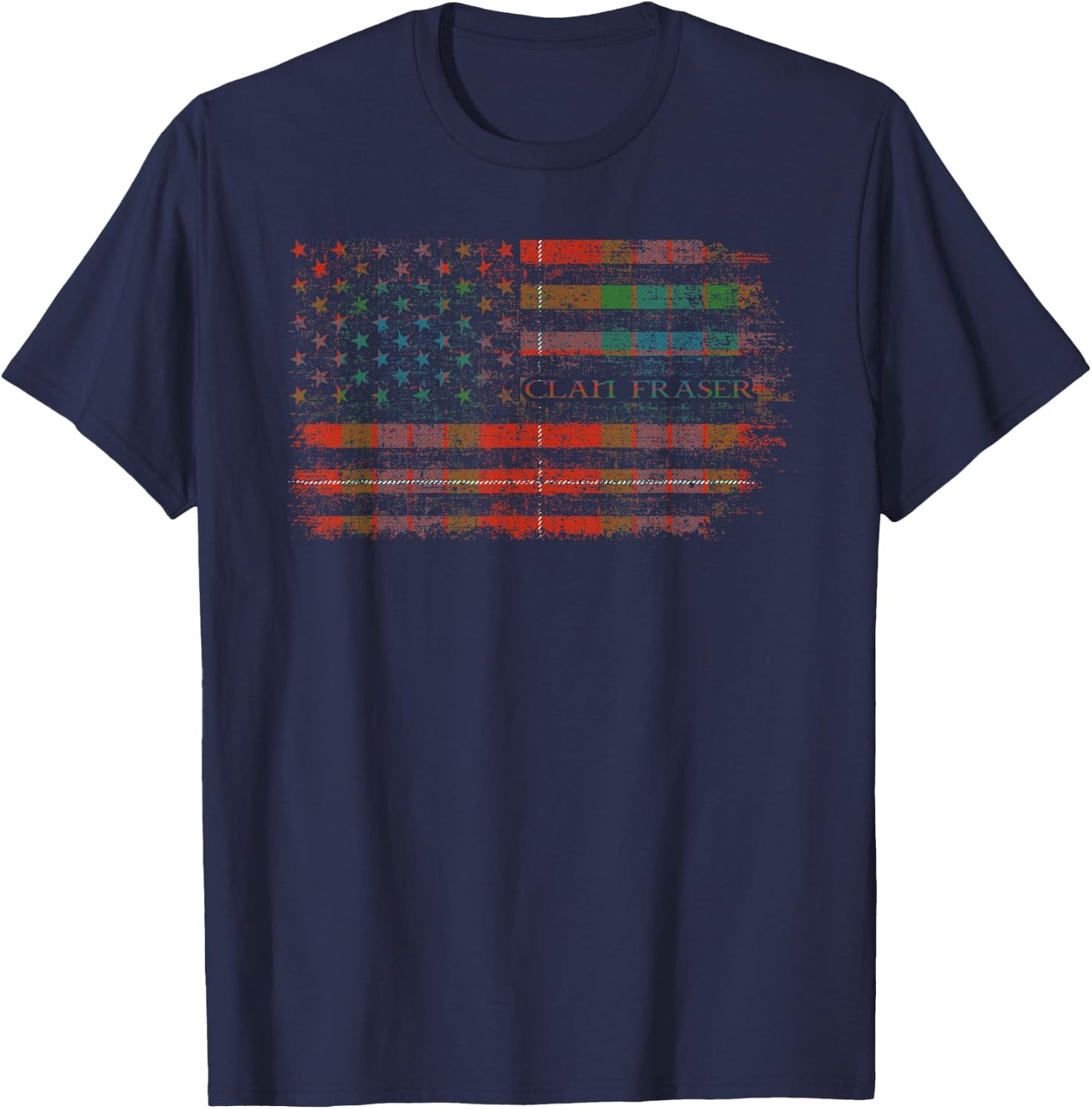 Clan Fraser Scottish tartan US flag kilt Scotland T-Shirt - T-Shirt | Navy