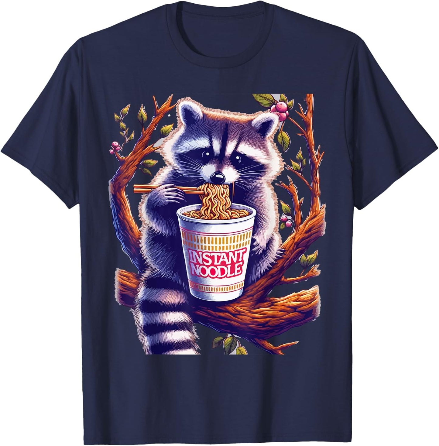 Raccoon Eating Instant Noodle Cup T-Shirt - T-Shirt | Navy