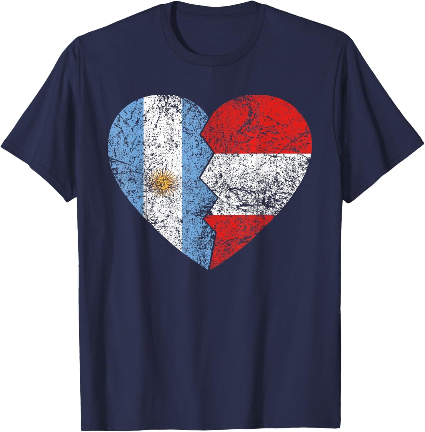 Peruvian Argentinian Flag Heart | Argentina Peru Flag Roots T-Shirt - T-Shirt | Navy