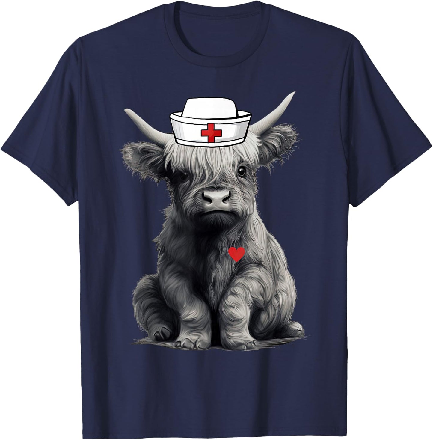 Cute Highland Cow Nurse Farm Cow Animal Lover Nursing T-Shirt - T-Shirt | Navy