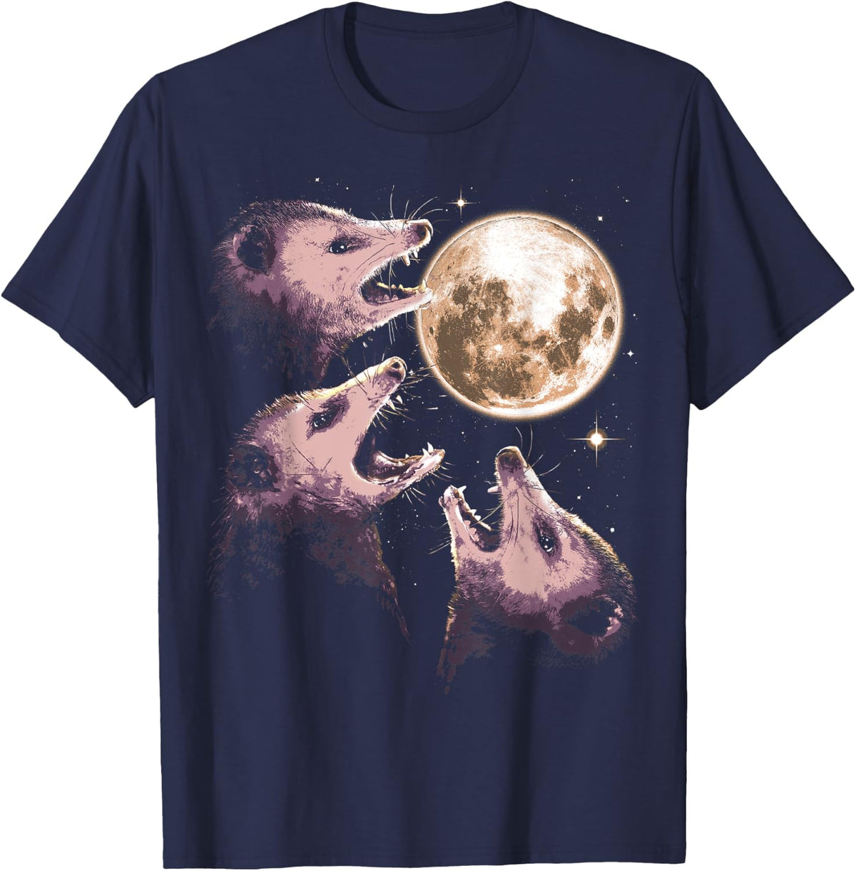 Three Opossums Howling at the Moon Funny Possum 3 Opossum T-Shirt - T-Shirt | Navy