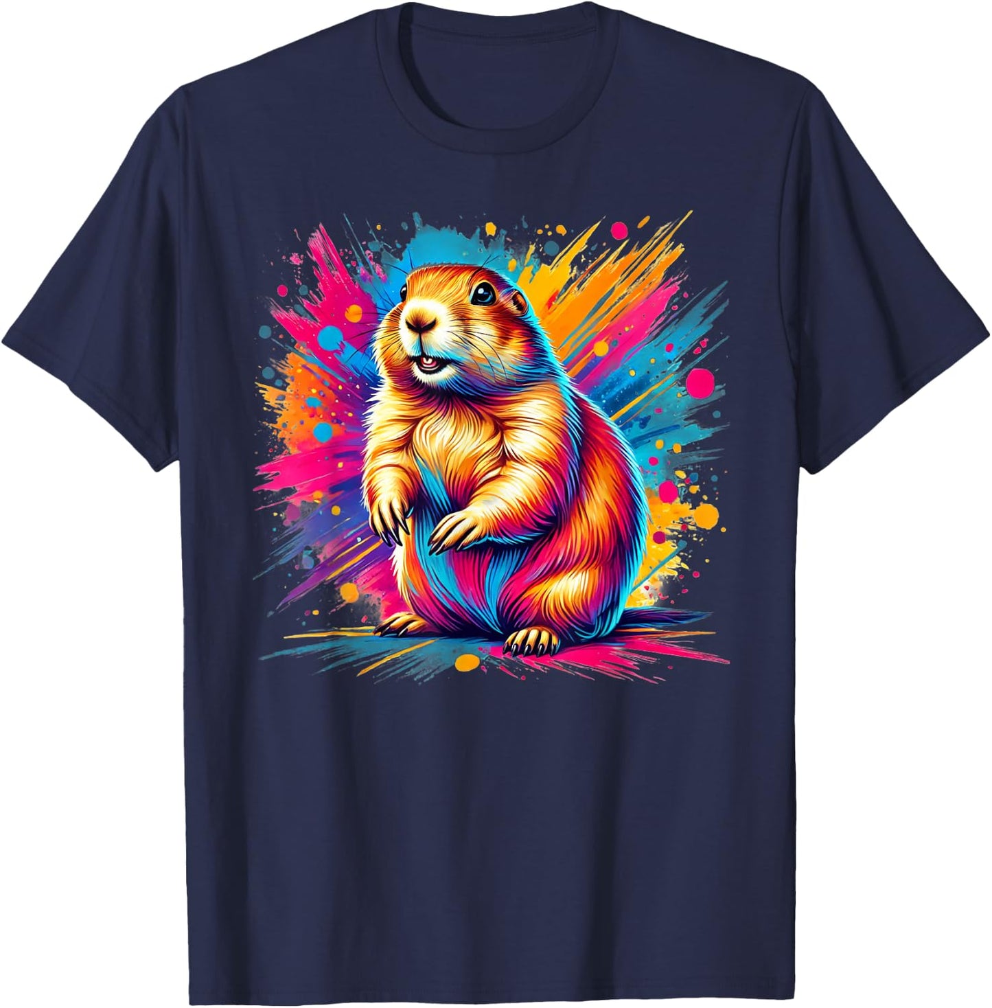 Cool Prairie Dog On Colorful Painted Prairie Dog Men Women Kids T-Shirt - T-Shirt | Navy