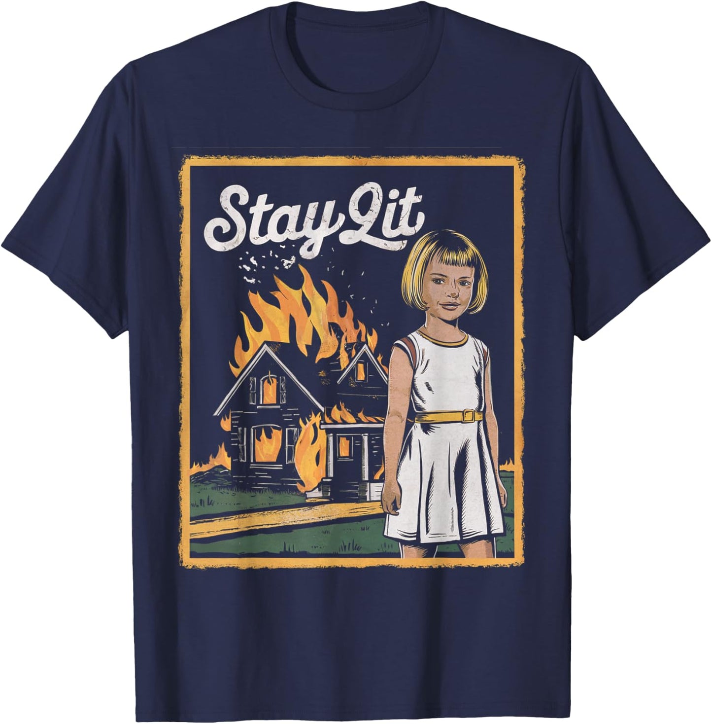 Vintage Horror Movie Lover Retro Halloween Shirt Stay Lit T-Shirt - T-Shirt | Navy