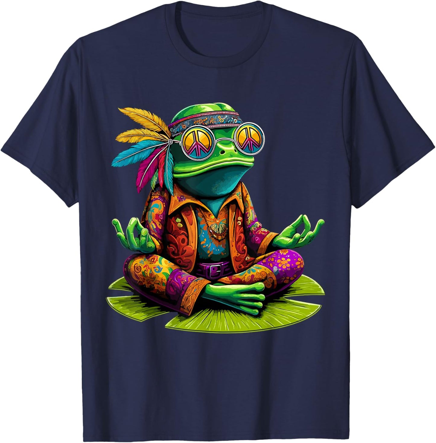 Frog Peace Sign Hippie Frog T-Shirt - T-Shirt | Navy