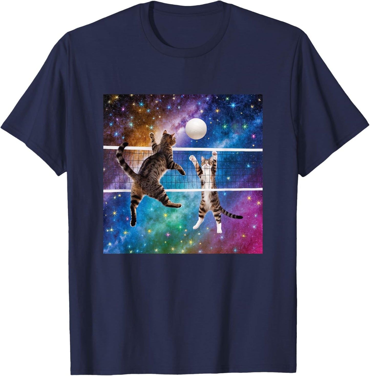 Funny Volleyball Design Cats Playing T-Shirt - T-Shirt | Navy