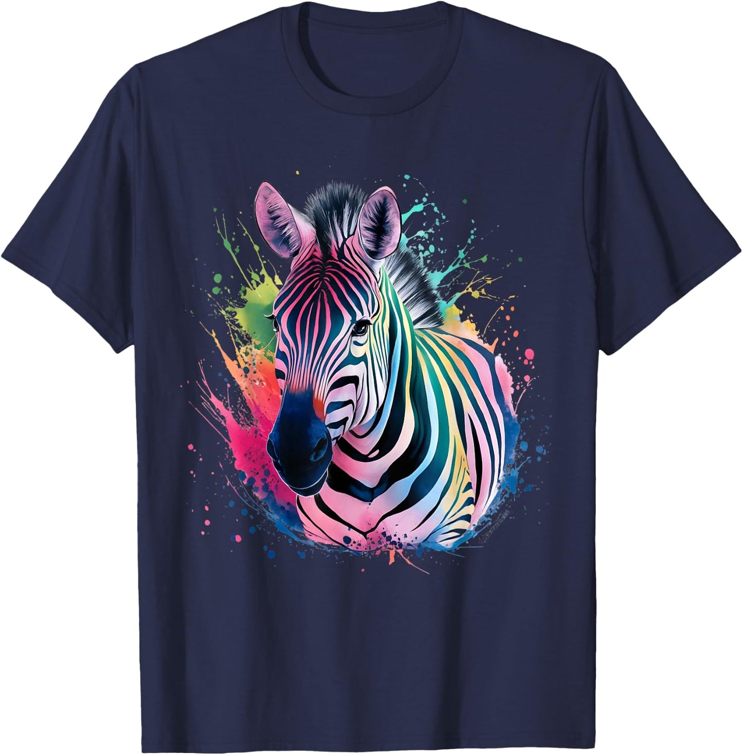Zebra Men Woman Colorful Watercolor Zebra T-Shirt - T-Shirt | Navy