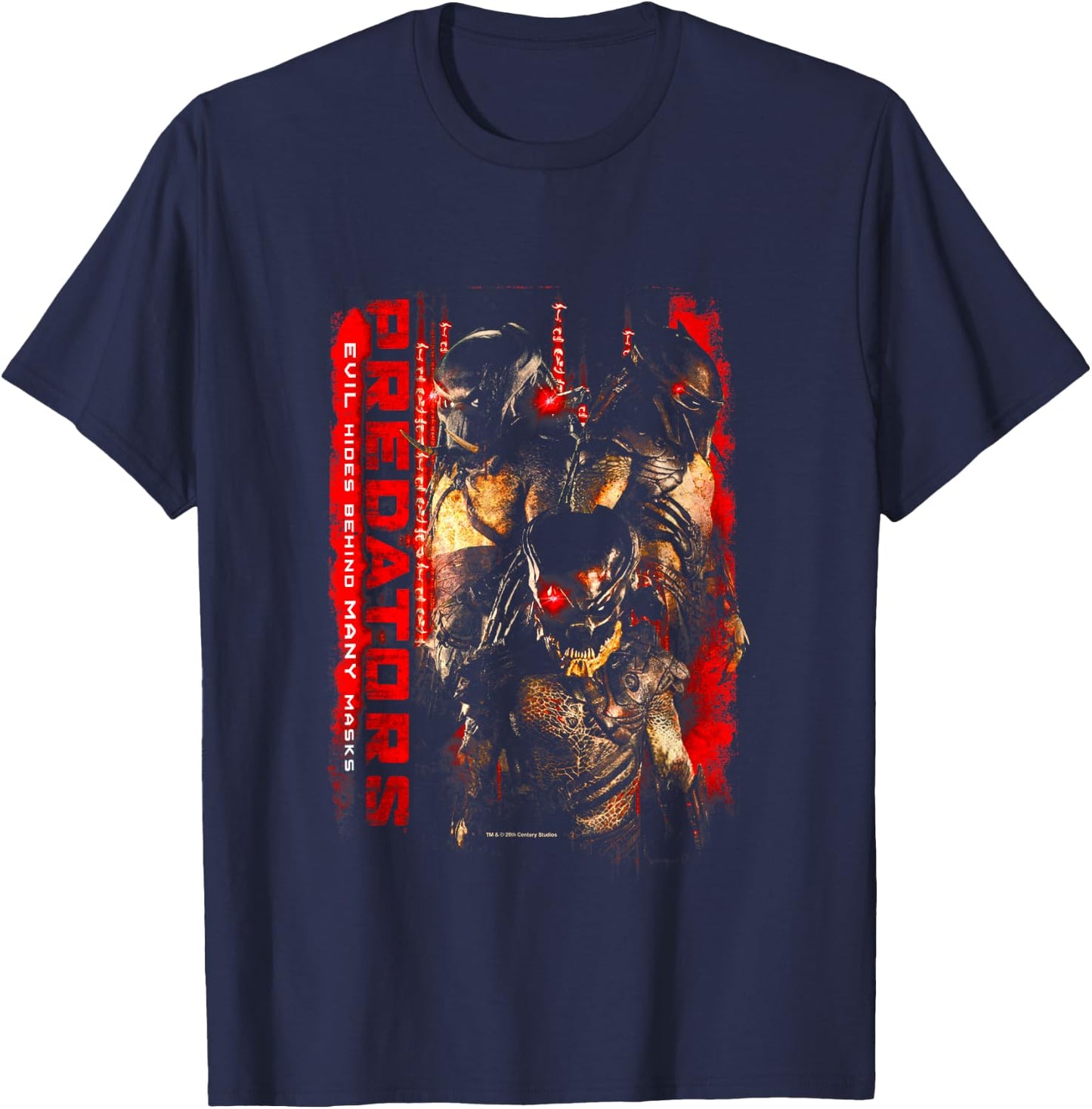 Aliens Iconic Predators Evil Hides Behind Many Mask Poster T-Shirt - T-Shirt | Navy