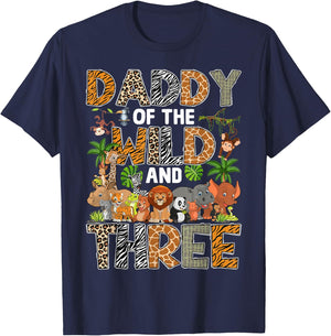 Daddy Of The Wild Three Zoo Birthday Safari Jungle T-Shirt - T-Shirt | Navy