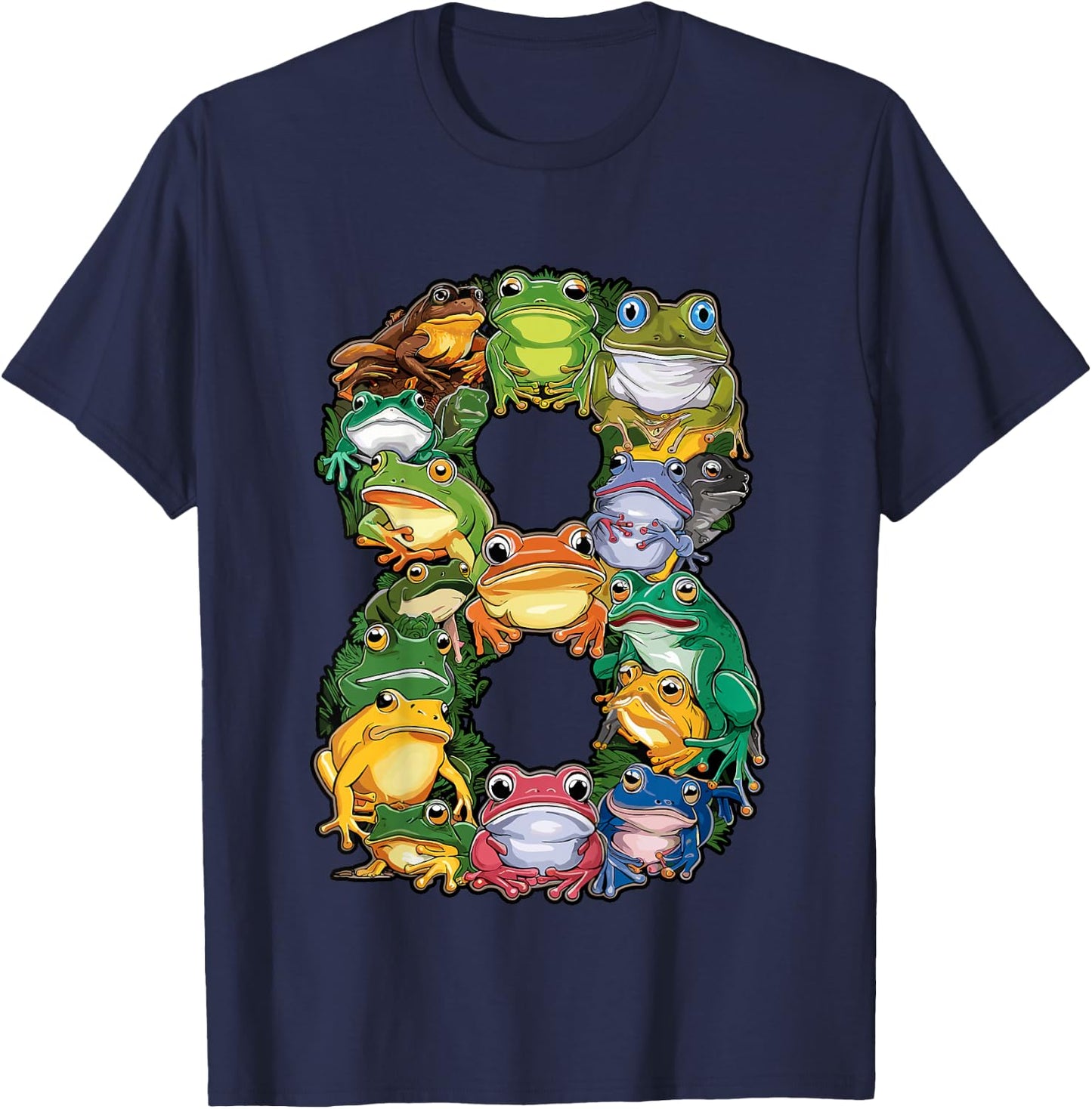 Toddler Frog Themed 8th Birthday 8 Year Old Kids Frog Lover T-Shirt - T-Shirt | Navy