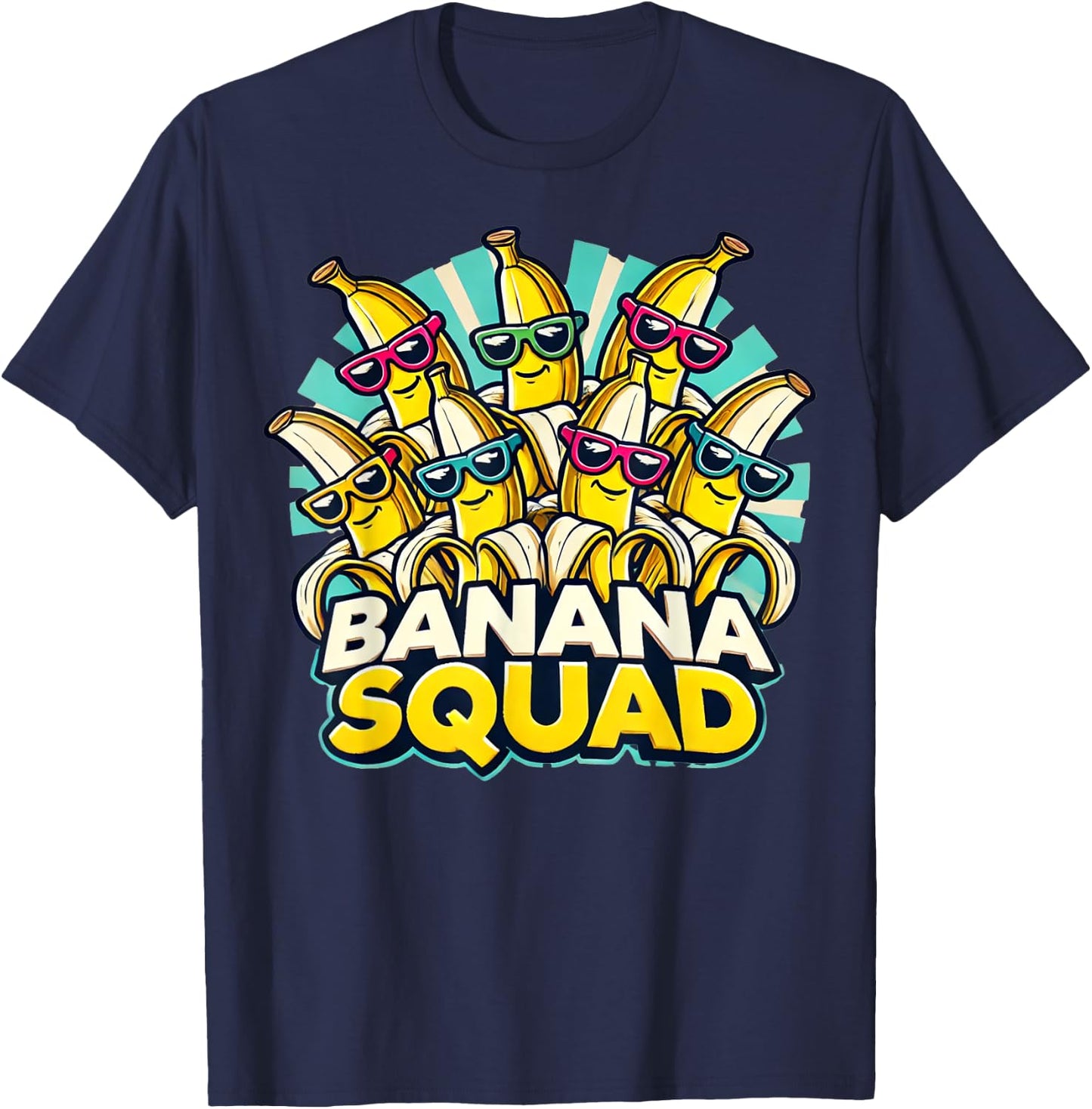 Funny Banana Squad Cartoon Crew T-Shirt - T-Shirt | Navy