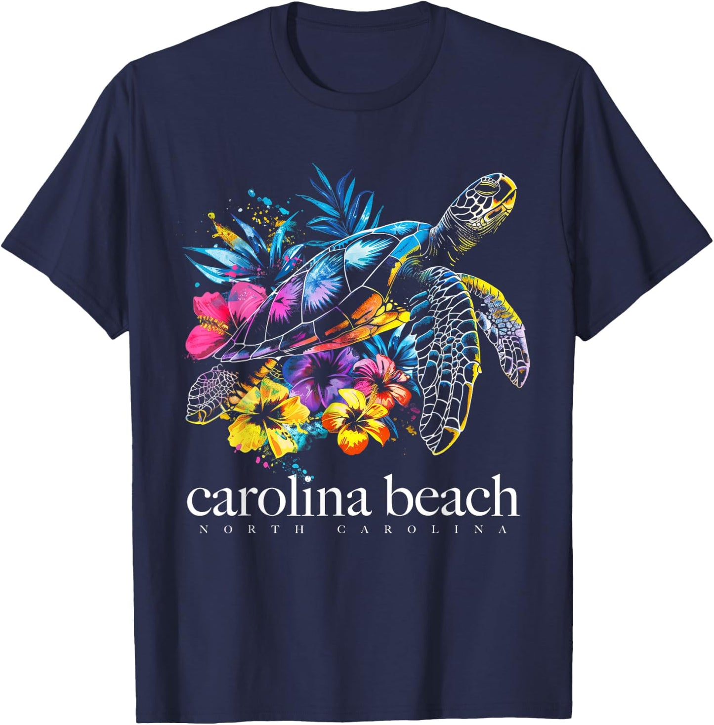 Carolina Beach North Carolina Sea Turtle Surfer Souvenir Men Women Kids T-Shirt - T-Shirt | Navy