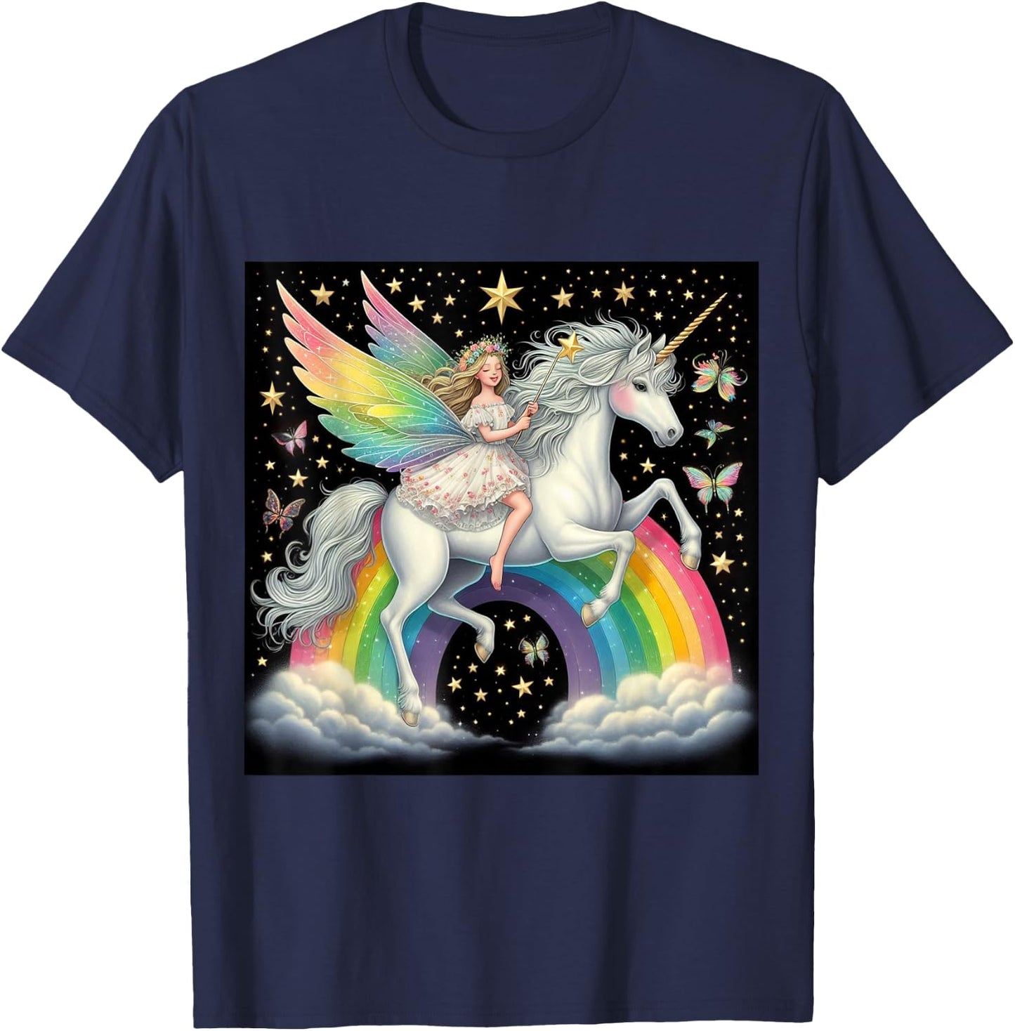 Fairy Riding A Unicorn Boys Girls Men Women Kids Adults T-Shirt - T-Shirt | Navy
