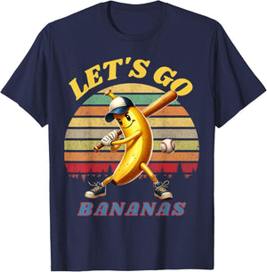 Lets Go Bananas Banana Playing Baseball Baseball Player Gift T-Shirt - T-Shirt | Navy