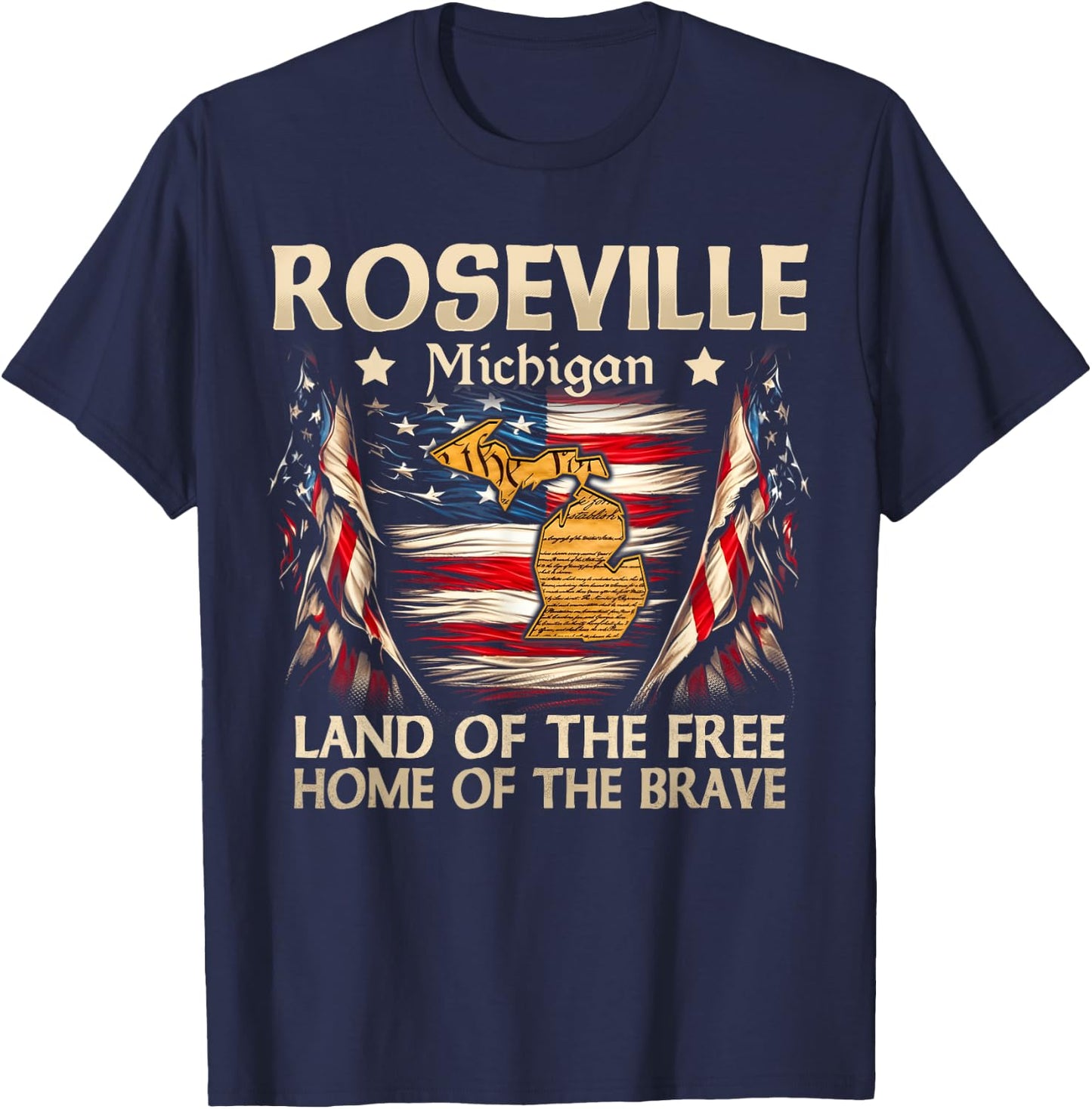 Roseville Michigan USA Flag 4th Of July T-Shirt - T-Shirt | Navy