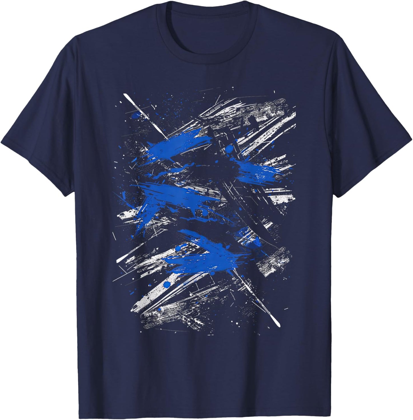Blue And Black Splatter Graphic T-Shirt - T-Shirt | Navy