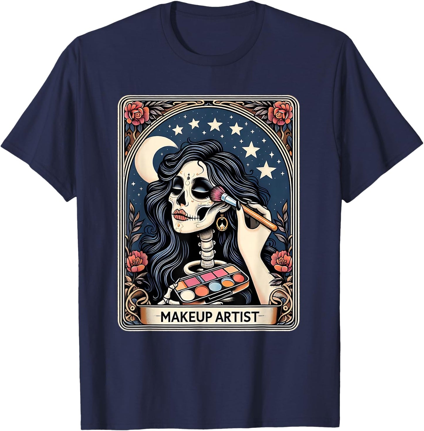 Makeup Artist Tarot Card Gothic Skeleton Moon Women T-Shirt - T-Shirt | Navy
