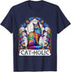 Cat-holic. Funny Catholic. Stained Glass Cat. T-Shirt - T-Shirt | Navy