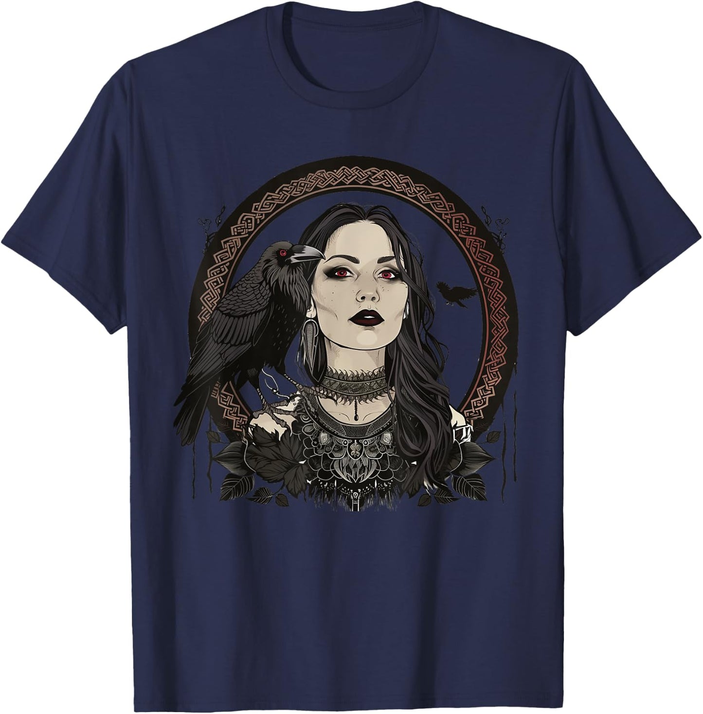 Luna Elizabeth Art Morrigan Portrait Celtic Goddess Mythology T-Shirt - T-Shirt | Navy