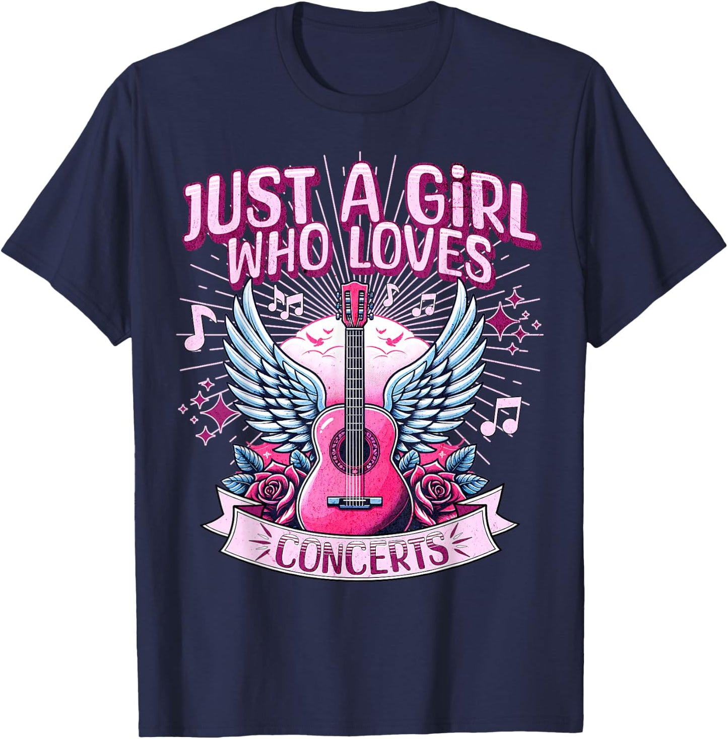 Just A Girl Who Loves Concerts Cute Rock Concert Fans T-Shirt - T-Shirt | Navy