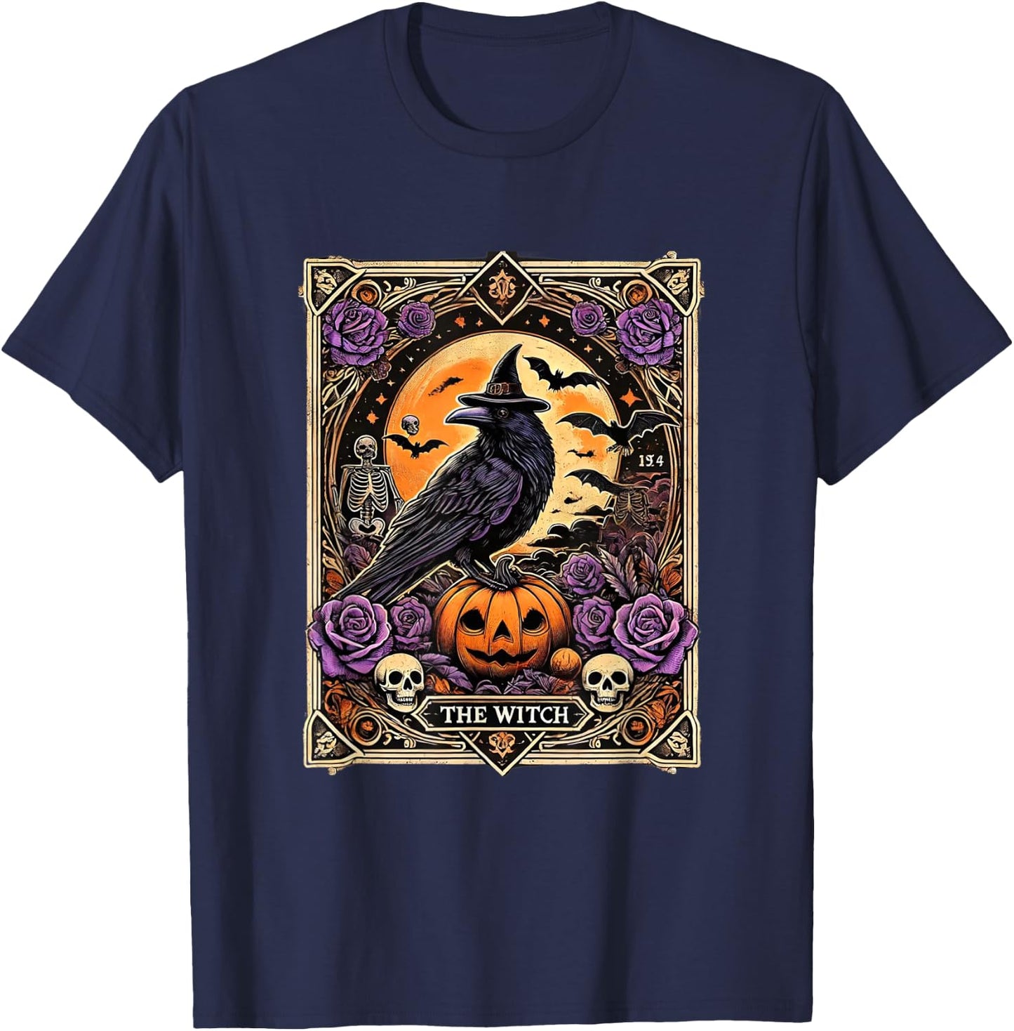 Vintage Gothic The Witch Black raven Tarot Card Halloween T-Shirt - T-Shirt | Navy