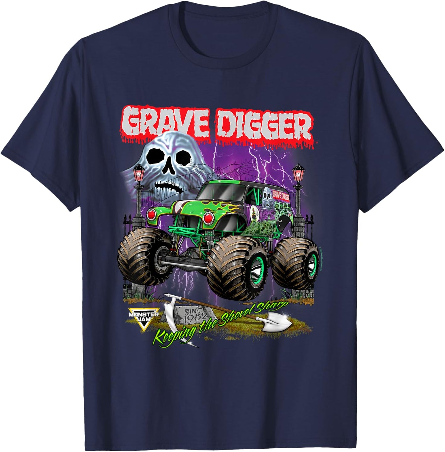 Monster Jam Grave Digger Shovel Sharp T-Shirt - T-Shirt | Navy