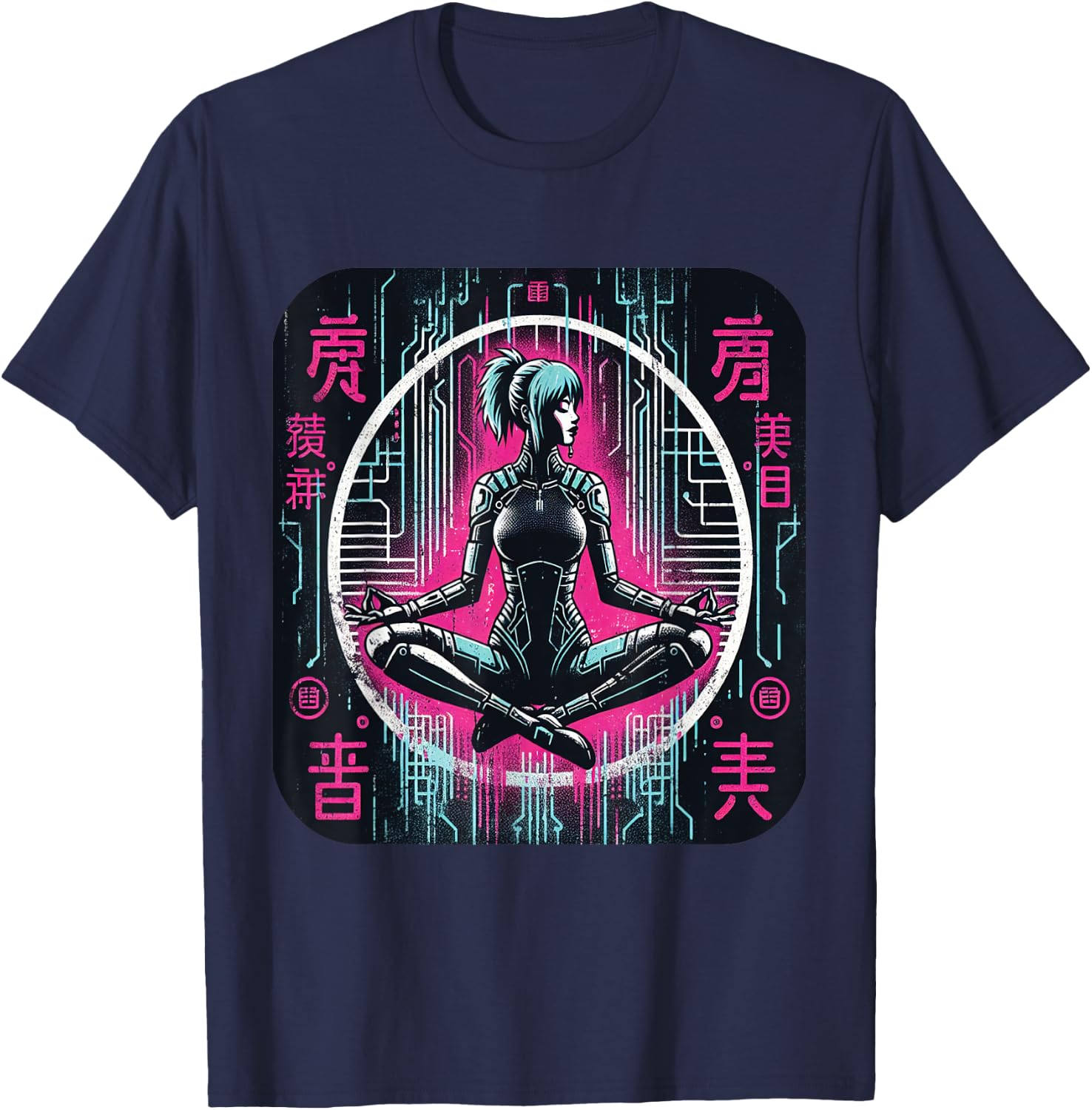 Woman Manga Futuristic Cyberpunk Aesthetic T-Shirt - T-Shirt | Navy