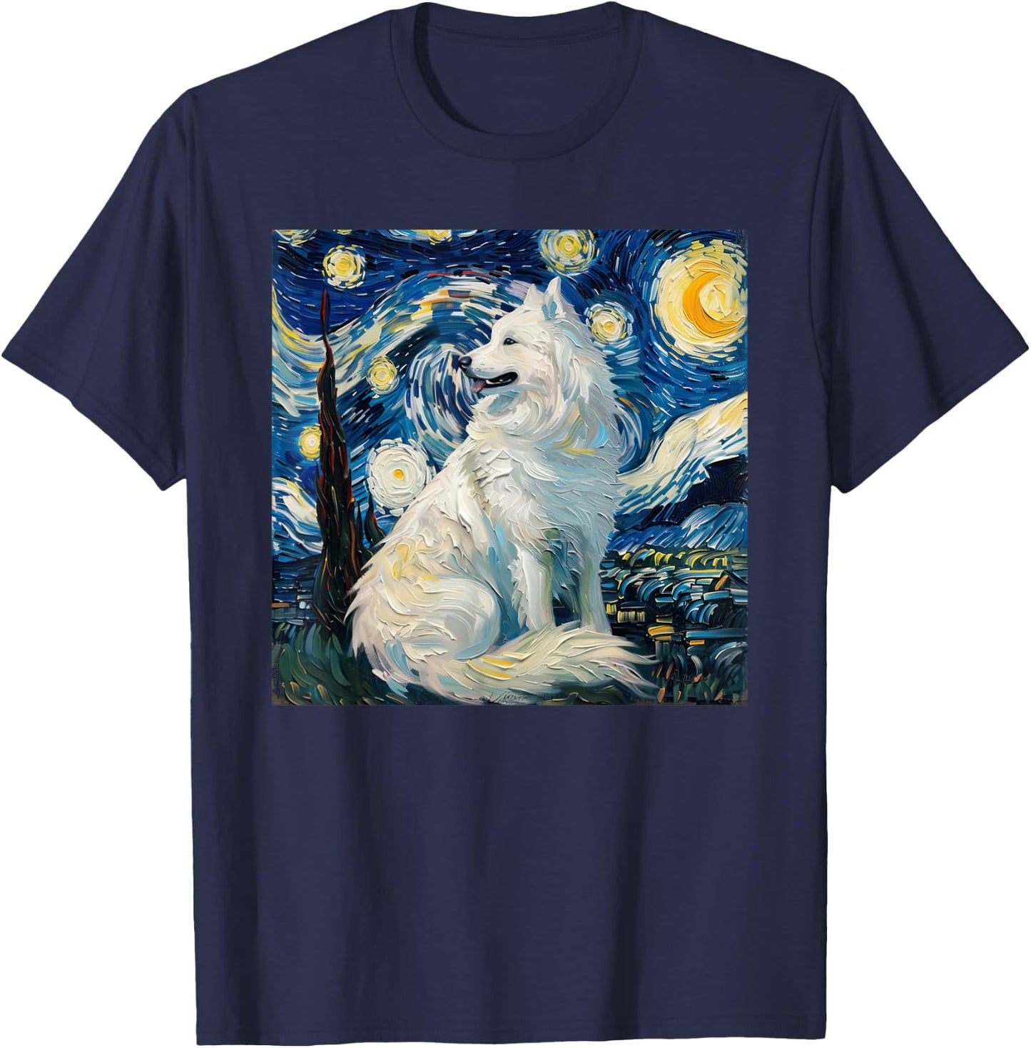Samoyed Dog Van Gogh Starry Night T-Shirt - T-Shirt | Navy