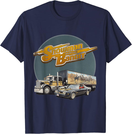 Huiibao Adult Retro Trucking Snowman And The Bandit - Black, Small T-Shirt - T-Shirt | Navy