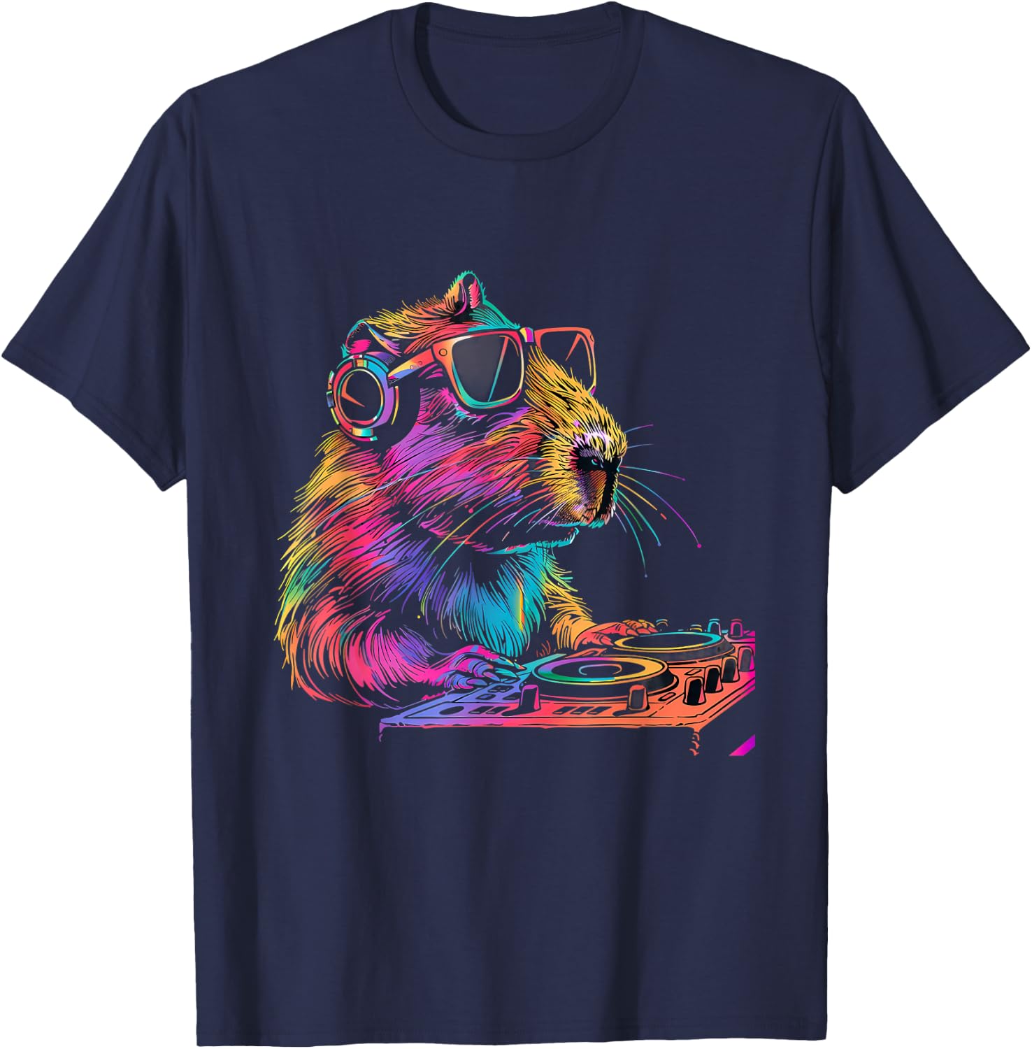DJ Capybara Beatmaker Turntable DJ Capybara EDM Techno T-Shirt - T-Shirt | Navy