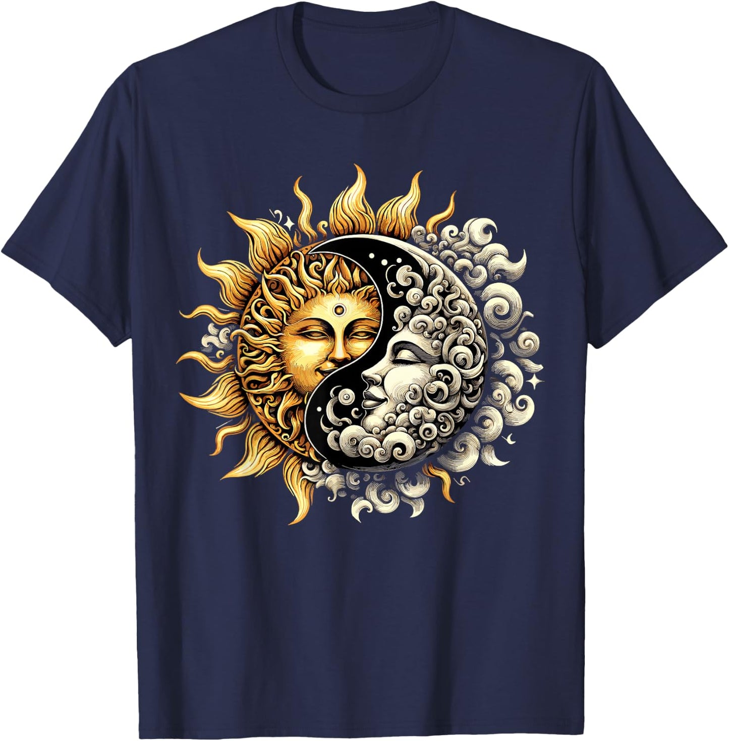 Sun and Moon Yin Yang T-Shirt - T-Shirt | Navy