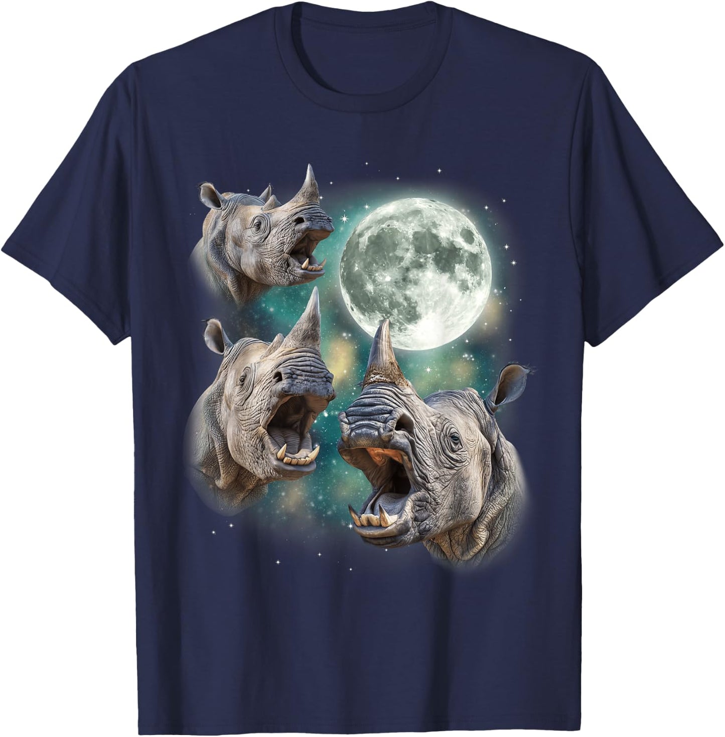 Three Rhino Moon | 3 Howling Rhinos Safari Animal Parody T-Shirt - T-Shirt | Navy