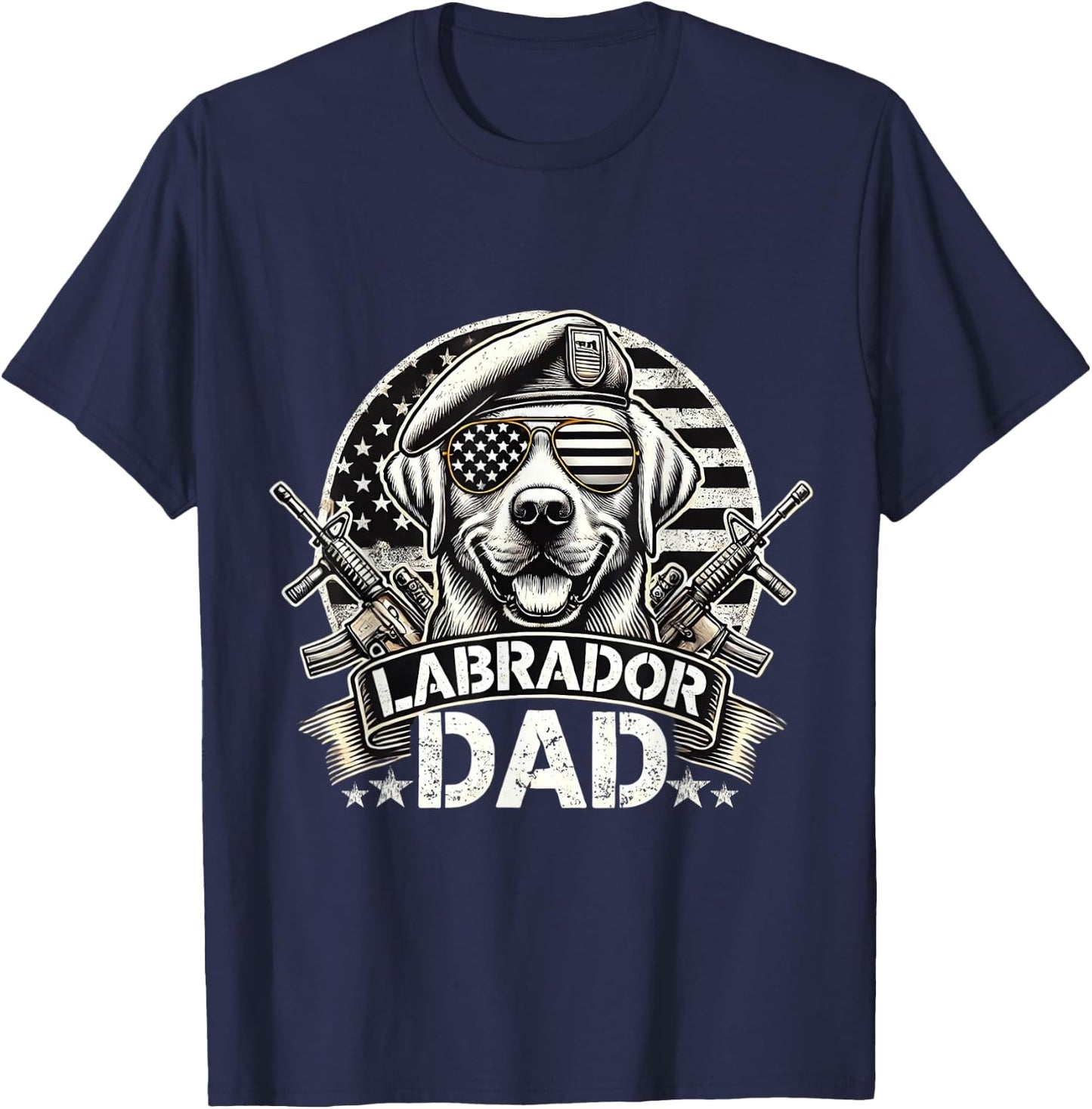 Labrador Dad K9 Military Gear Retro Vintage US Flag T-Shirt - T-Shirt | Navy